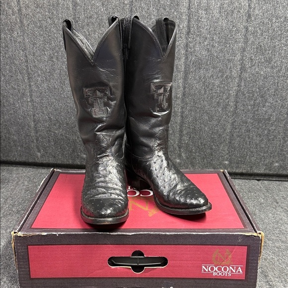 Nocona Black Ostrich Leather Boots 9D Texas Tech College Boots